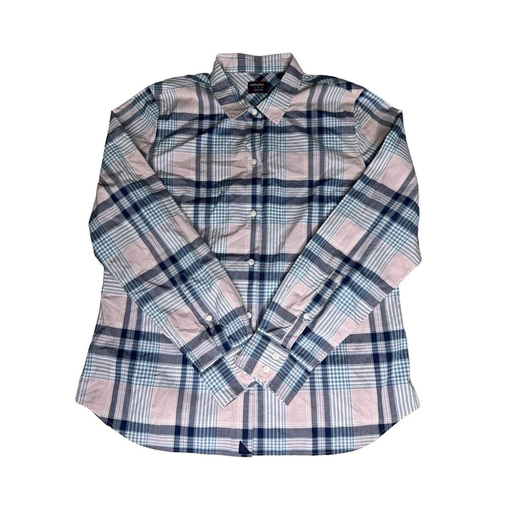UNTUCKit Blouse Shirt Top Womens 10 Button-Up Plaid Pink Blue Casual Grumello